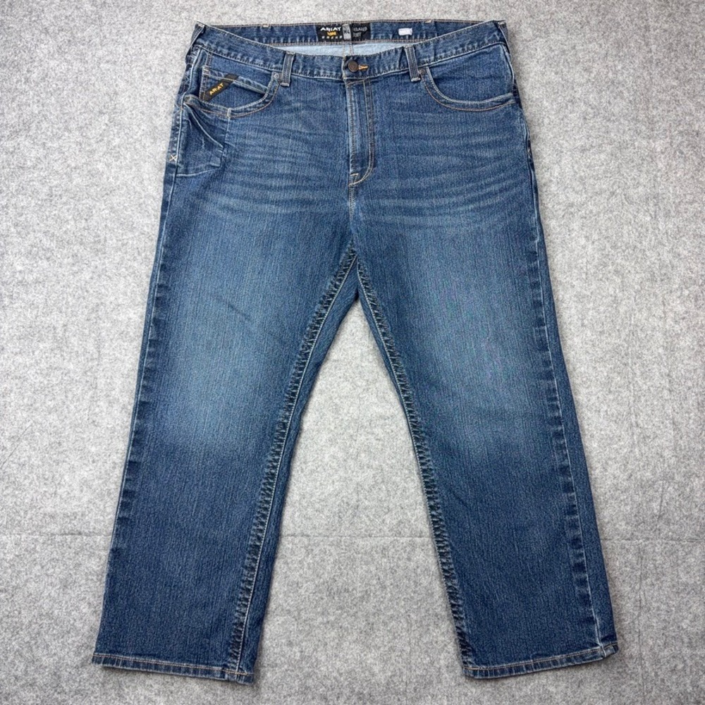 Ariat Jeans Mens 42x30 Blue Rebar M4 Relaxed Boot Cut Stretch Workwear Denim